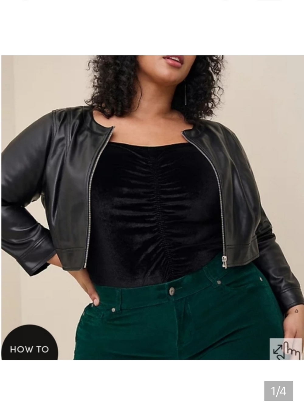 🆕️🖤 2X FAUX LEATHER COLLARLESS CROP ZIP FRONT JACKET🖤
